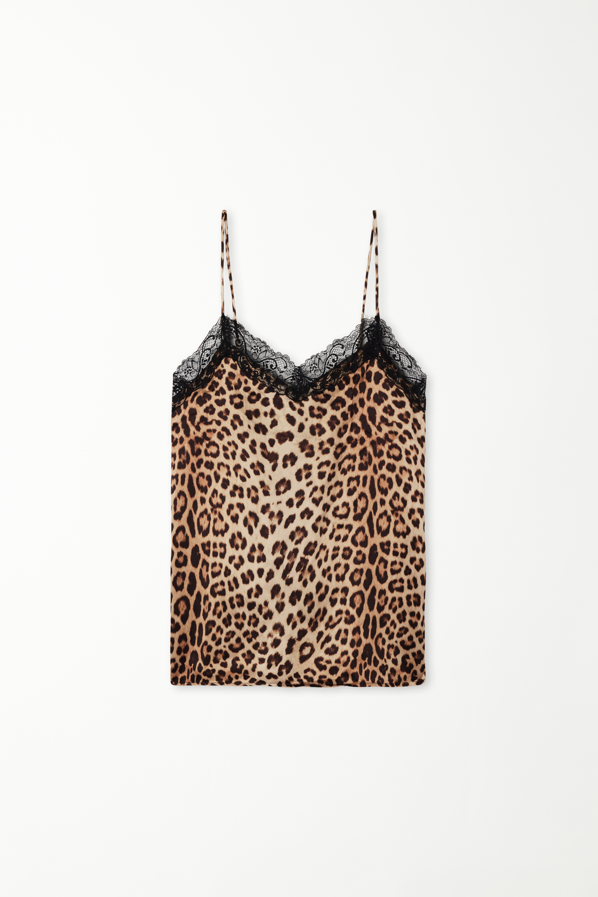 Printed Satin and Lace Camisole with Narrow Shoulder Straps