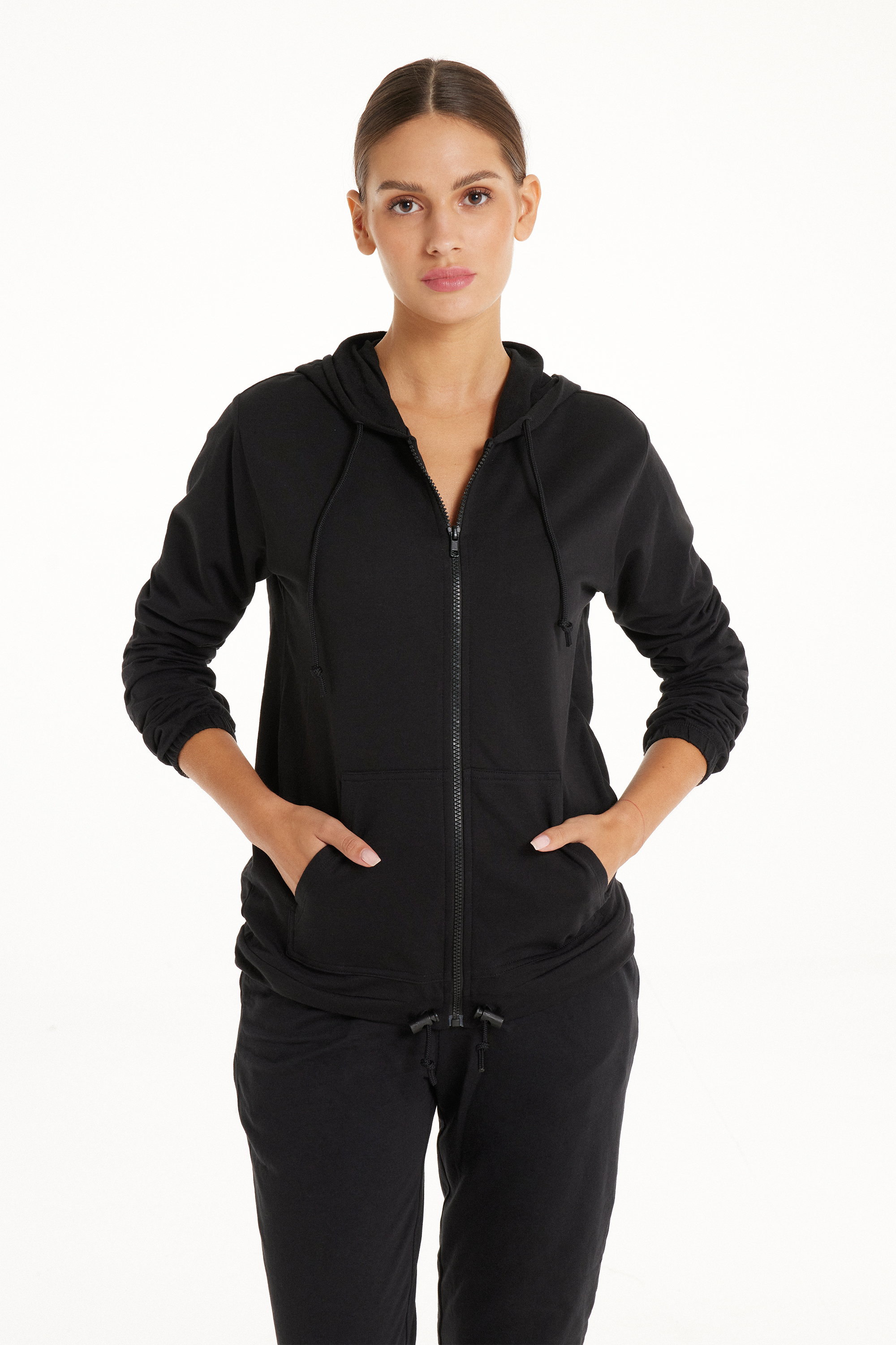 Hooded Sweatshirt with Zip and Drawstring