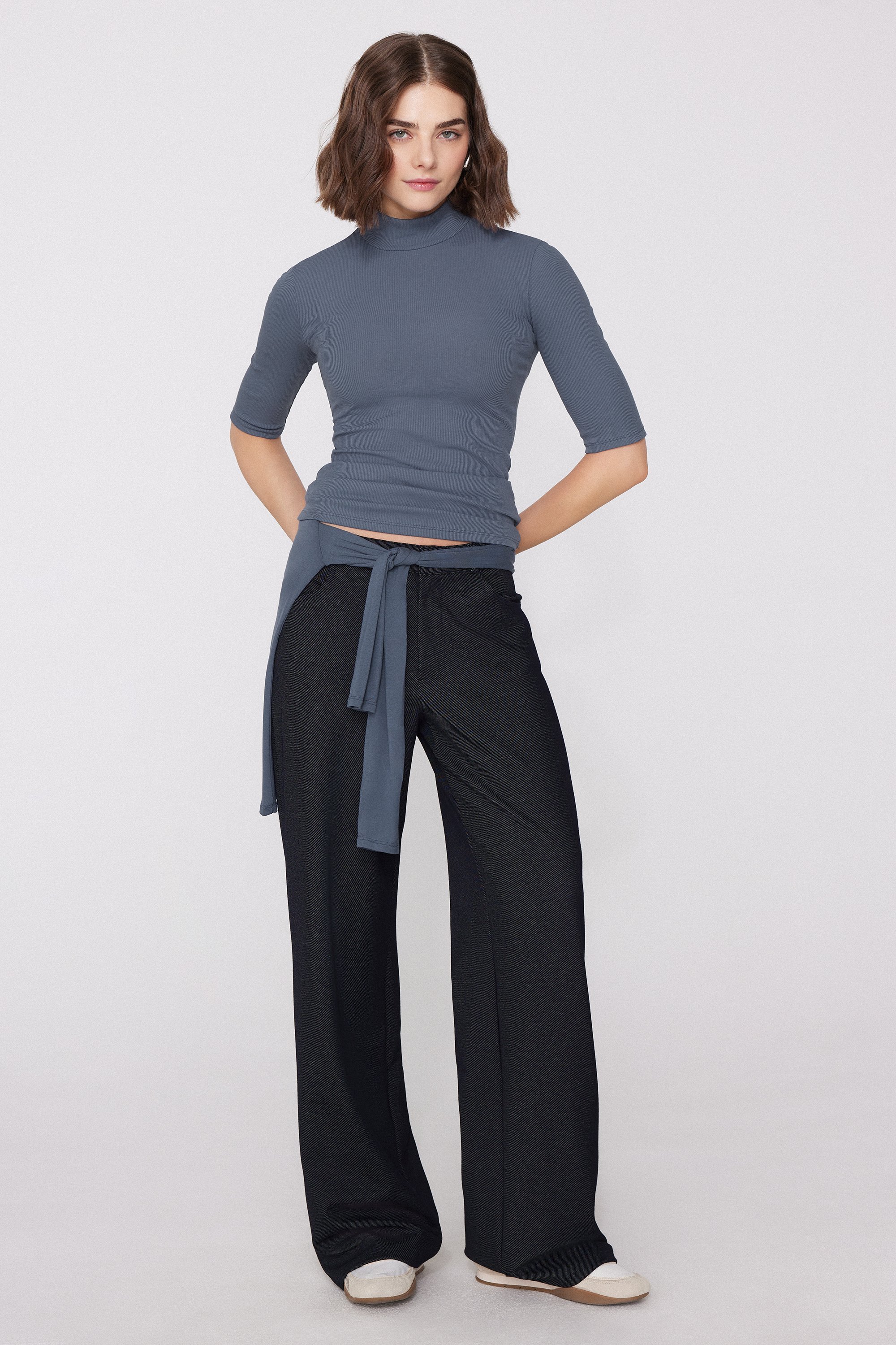 Pantaloni Lunghi Palazzo Effetto Denim