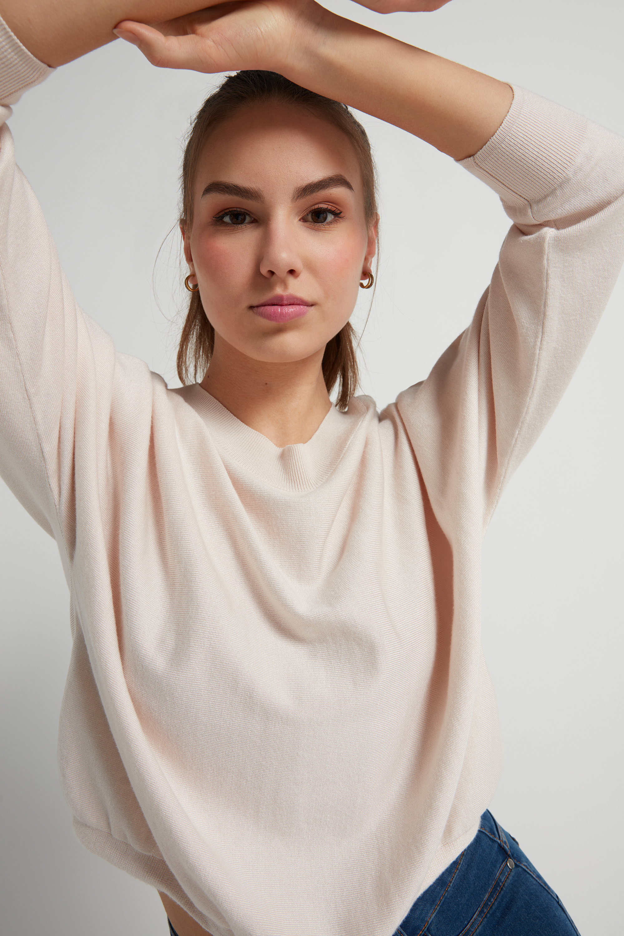Cropped Batwing Sleeve Jumper with Drawstring