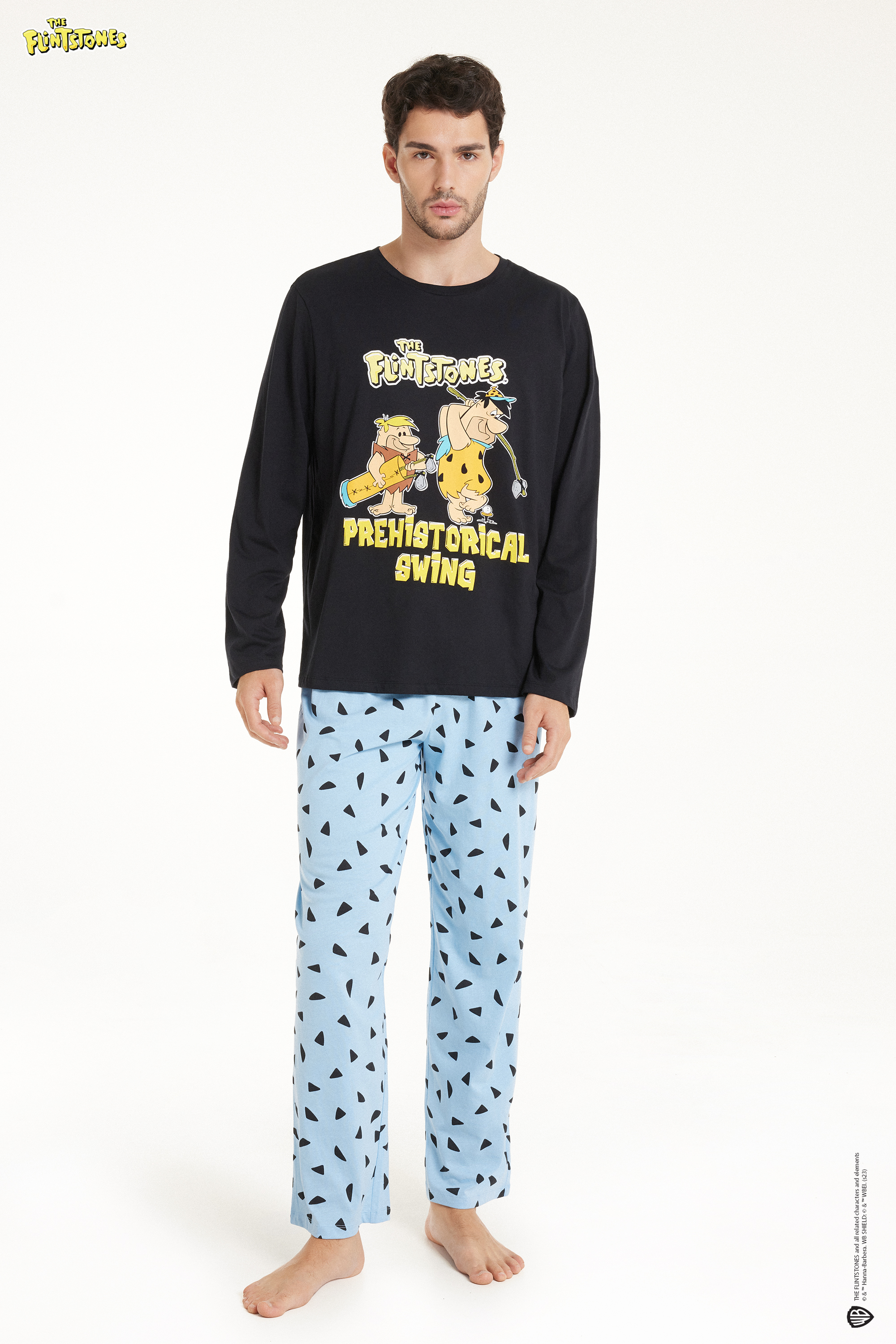 Men’s Long Cotton Pyjamas with Flintstones Print