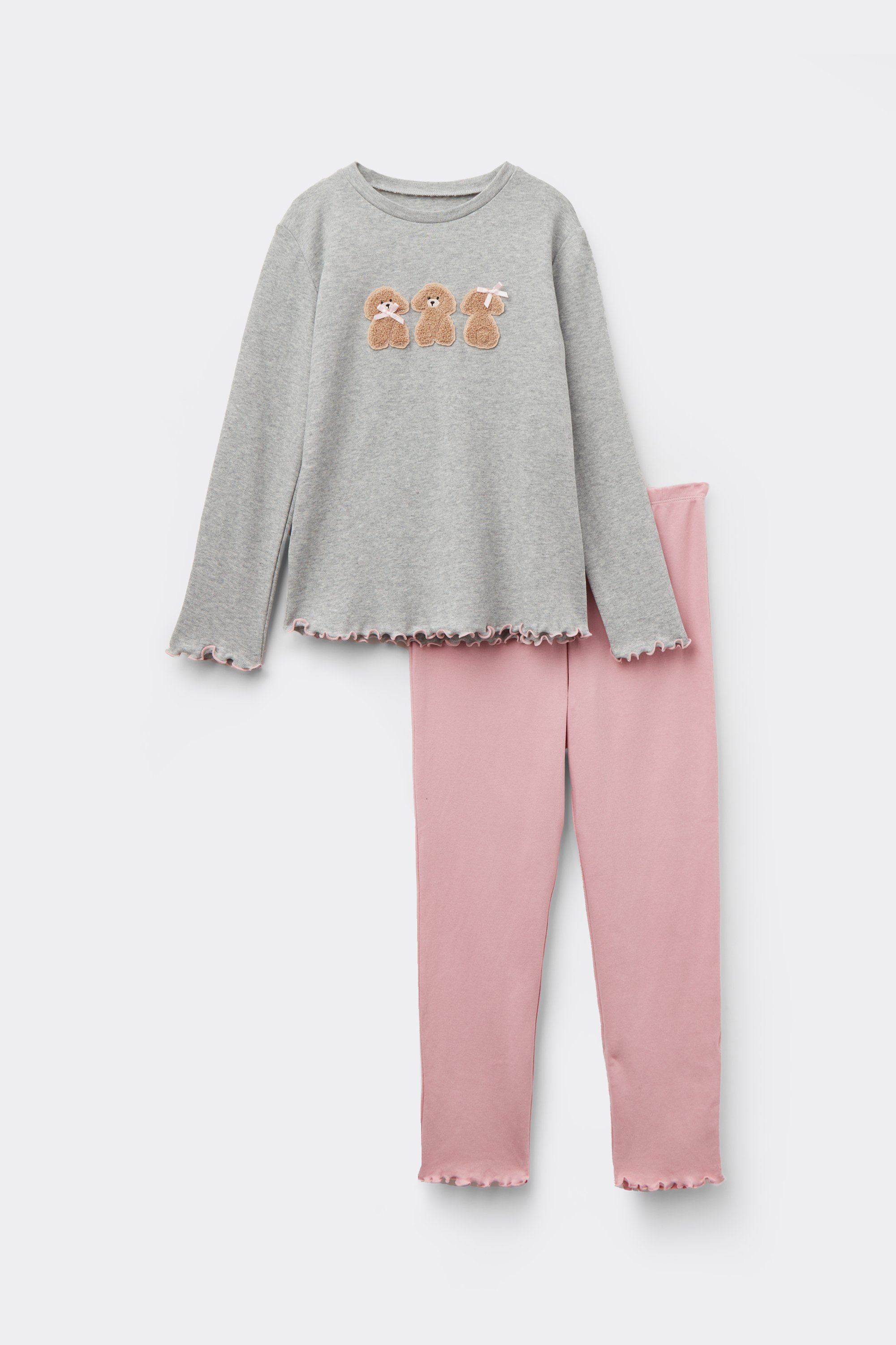Girls’ Long Heavy Cotton Pyjamas with Dog Patch