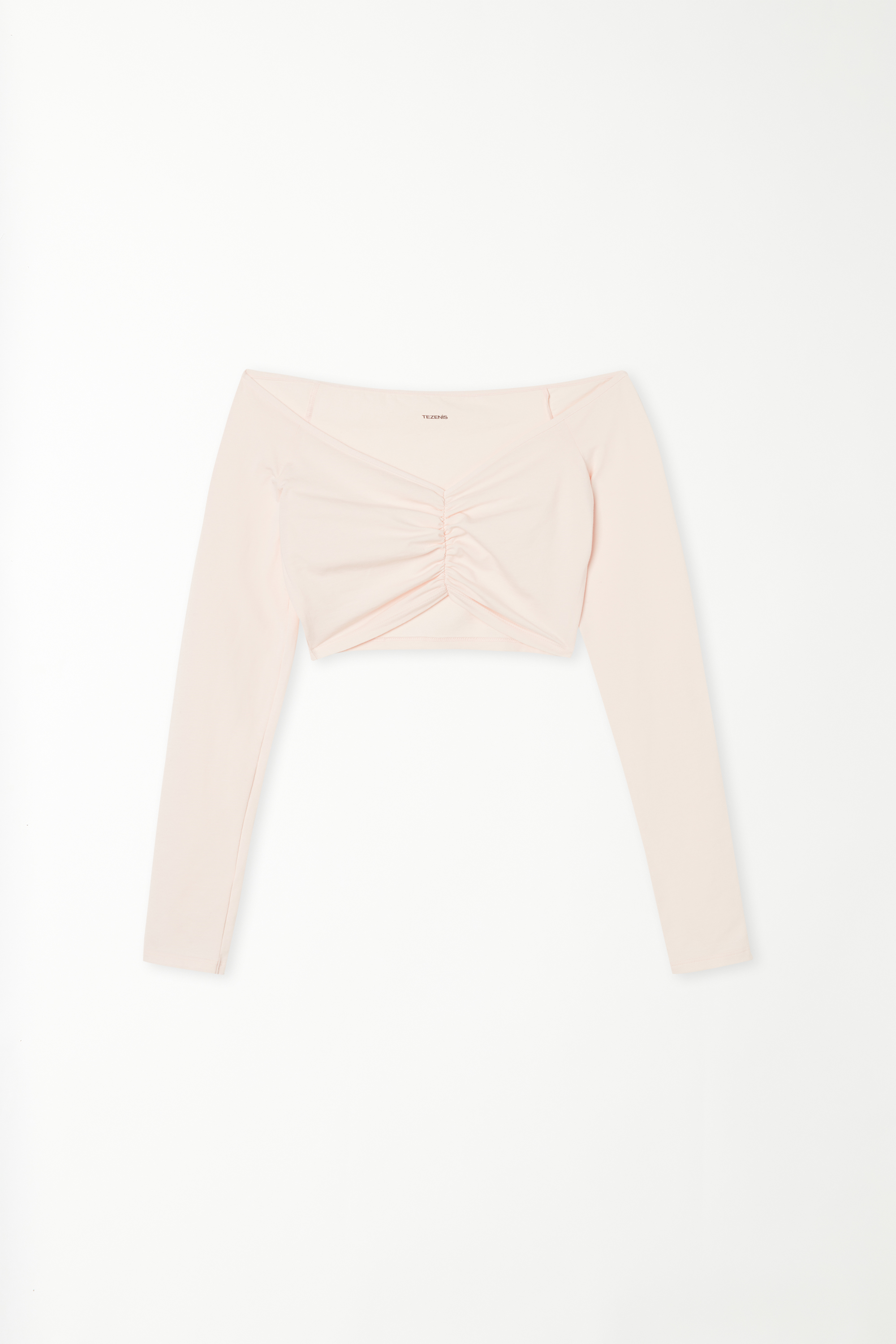 Off-The-Shoulder Long-Sleeved Cropped Top in Cotton