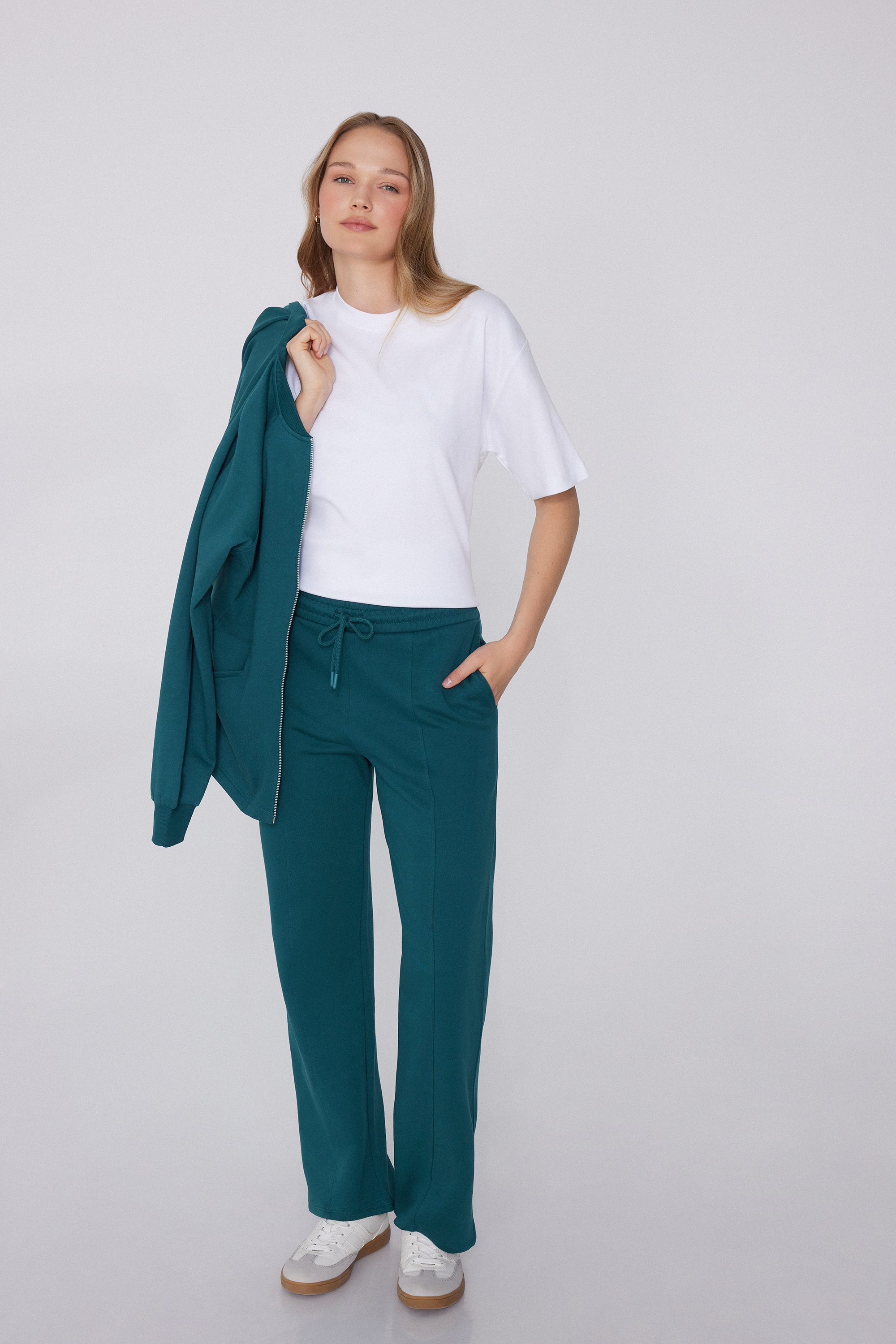 Pantaloni Tuta Palazzo con Cucitura e Coulisse