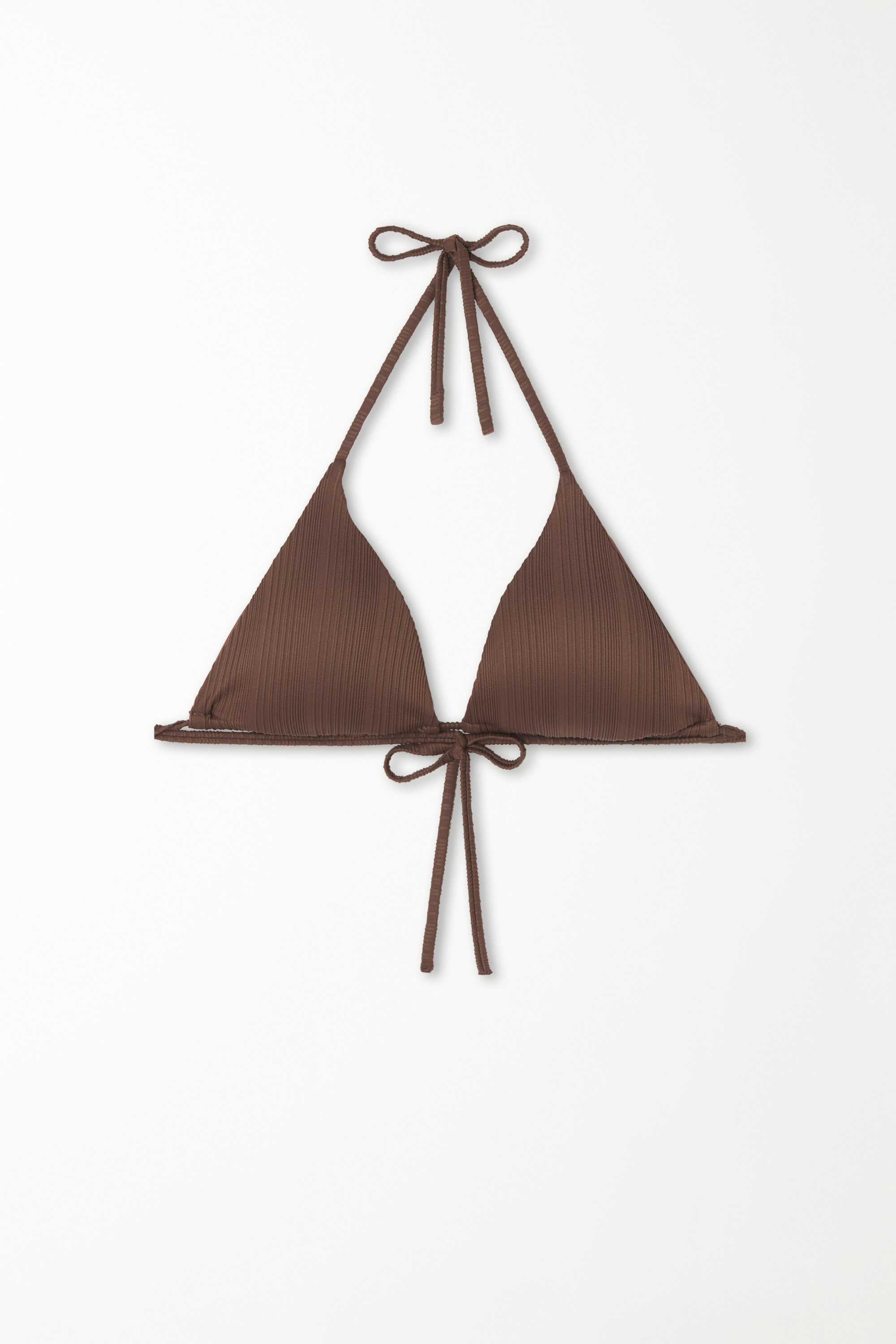 Brown Recycled Ribbed Triangle Bikini Top with Removable Cups