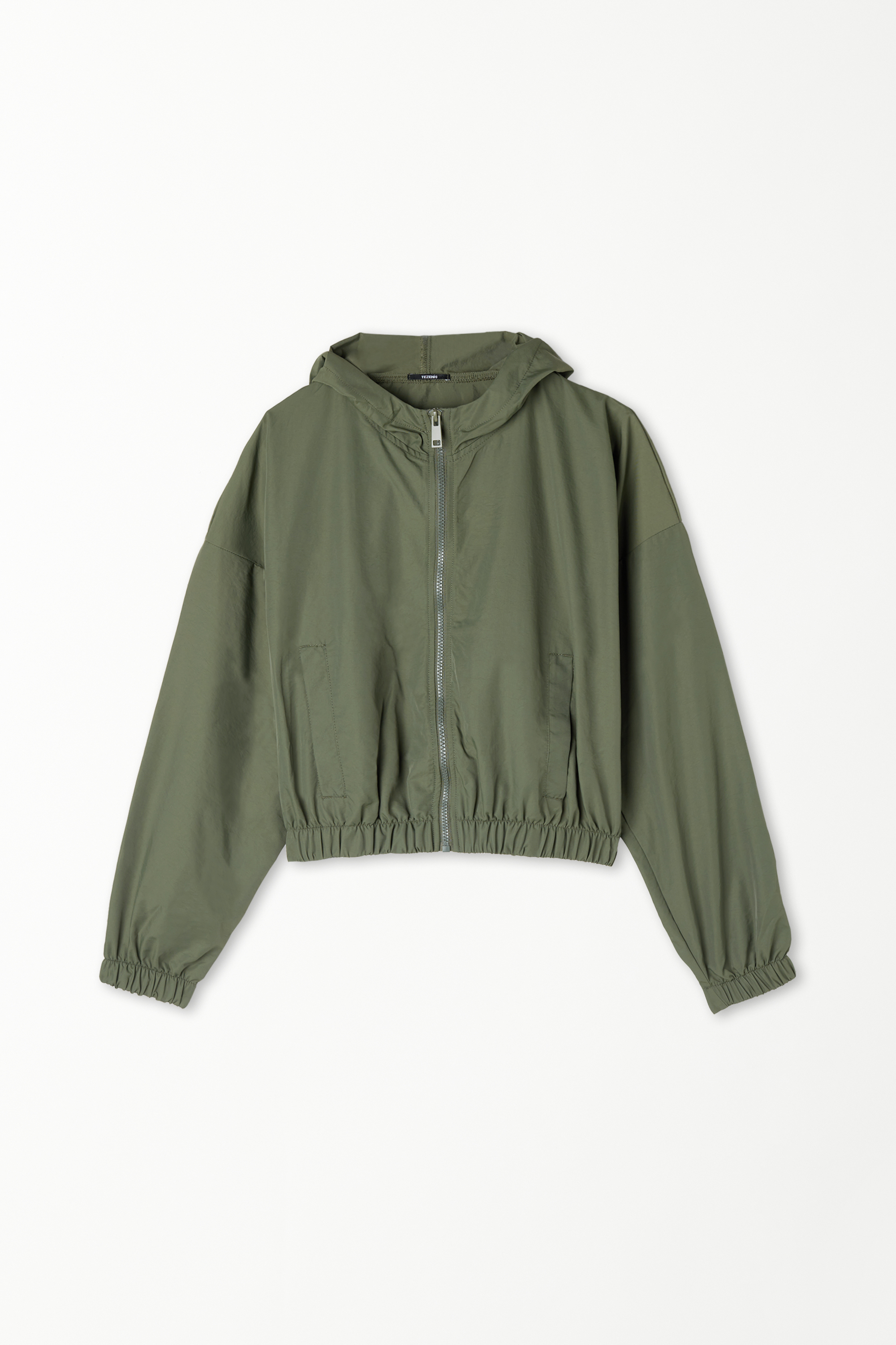 Zippered Hooded Technical Fabric Jacket