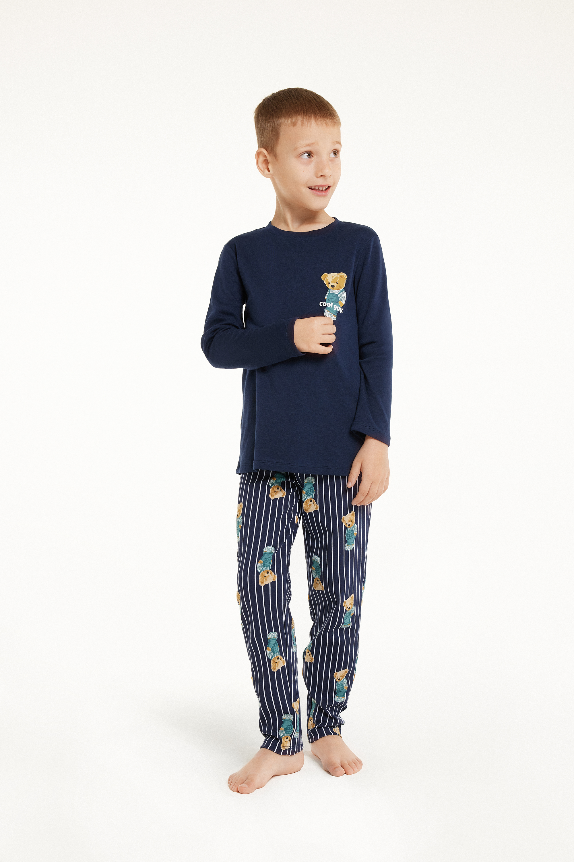 Langer Pyjama für Jungen aus Baumwolle Bärchenprint