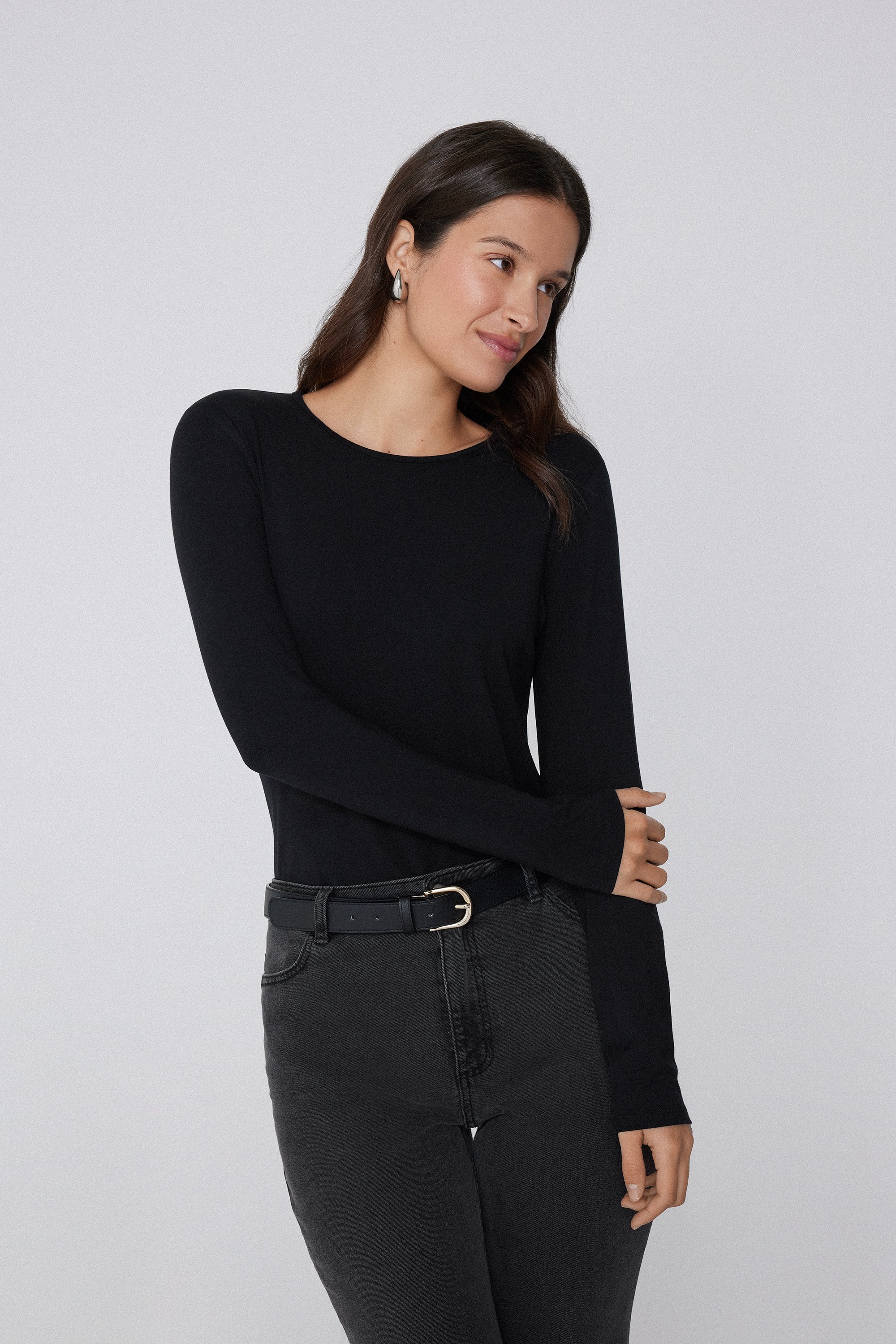 Camiseta con Cuello Redondo de Algodón y Modal Térmico