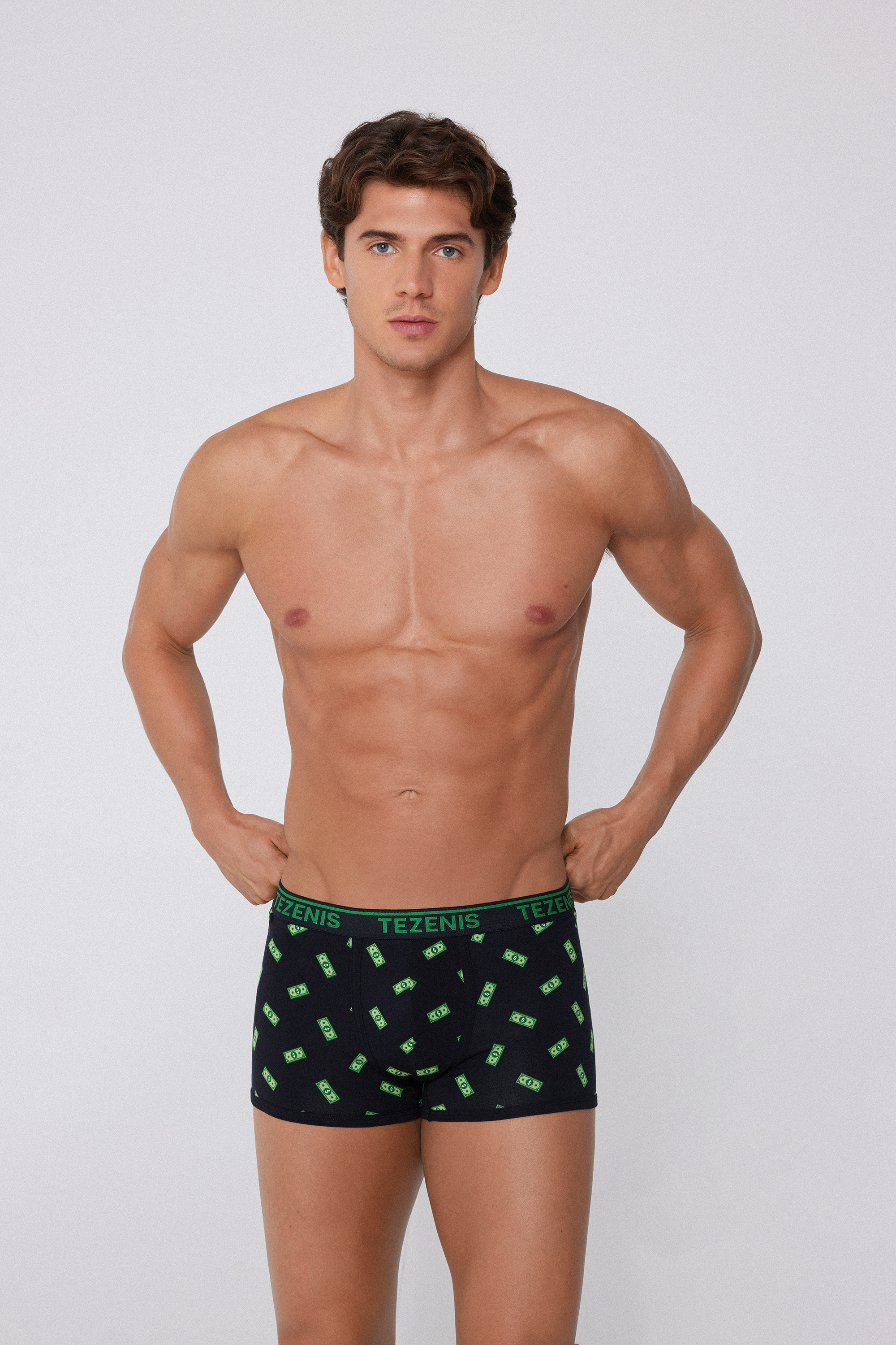 Printed Cotton Boxers with Contrasting Trim and Logo