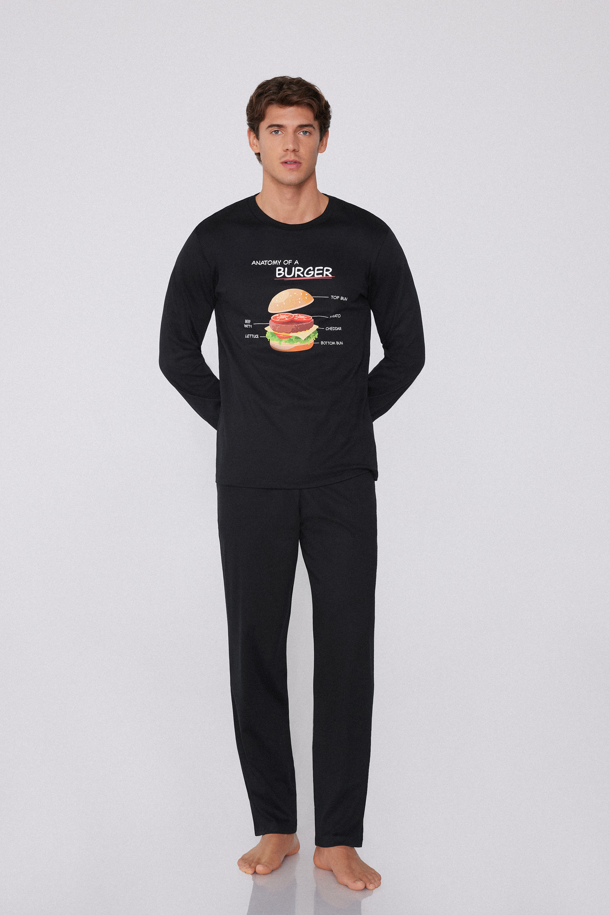 Pijama Largo de Algodón con Estampado Hamburguesa